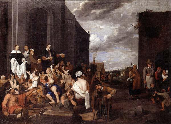 Matthias van Helmont A Lady and gentleman distributing alms to the poor Spain oil painting art